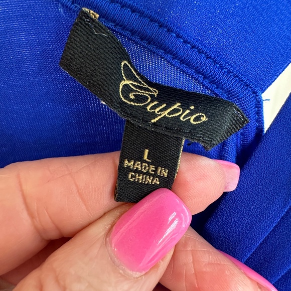 CUPIO WOMENS HALTER STYLE TOP BLUE SZ L PLEATING DETAIL ON V NECK AND STRAPS - Picture 2 of 7